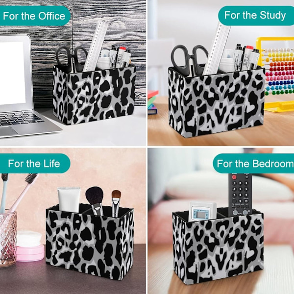 Blck nd White Leoprd Print PU Leer ncil Holder Cute n Continer Mkeup Storge Box Desk Orgnizer Blck nd White leoprd Print Black and White leopard