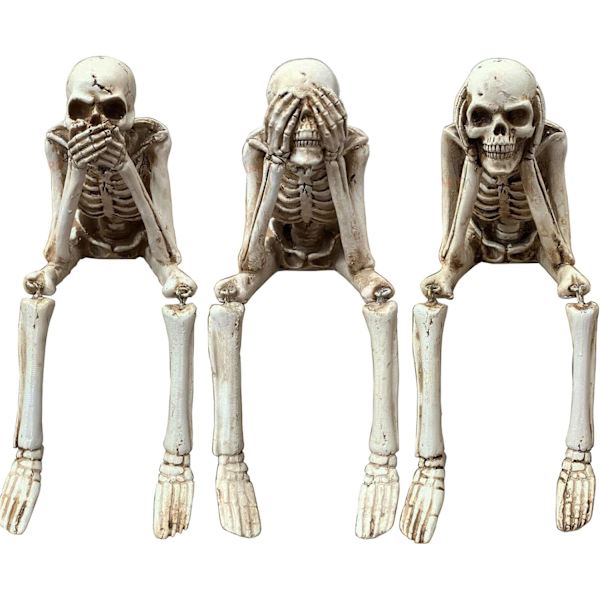 Dekoration Skeletter Statue - Sæt med 3 Se Hør Tal Intet Ondt Skelet Horror Figur Gothic Kranie Skelet med Dangle Ben