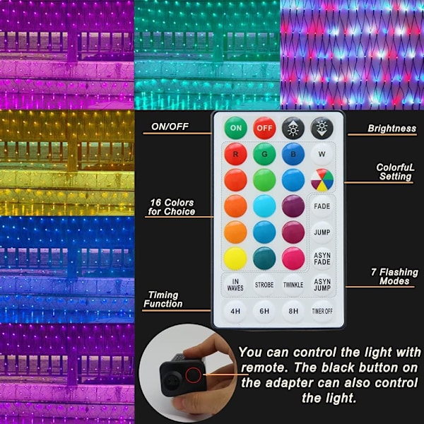RGB-nätljus, julbelysning utomhus med färgväxling, 14,8 x 4,9 fot 240 LED julnätljusdekorationer, anslutningsbar