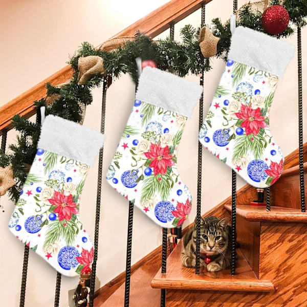 Julklapp, Personliga Julklappsstrumpor 2-pack Julblommor Små Blå Ljus 45,7 cm Julstrumpor Hängande Ornament Eldstad