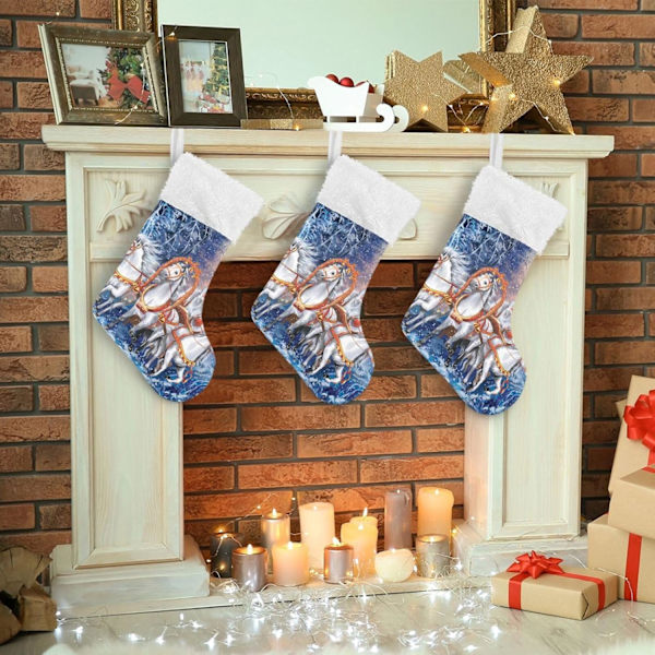 Julklapp, Personliga Julklappsstrumpor 2-pack Vinter Julskog 45,7 cm Julstrumpor Hängande Ornament Kamin för Träddekoration