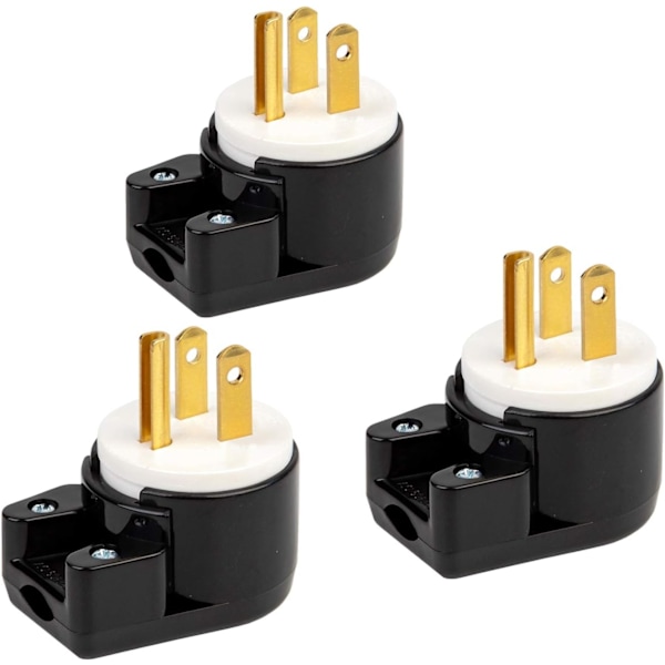 [3Pack] 90 Degree Usa Canada Hane Plug Nema 5-15P 3-polig