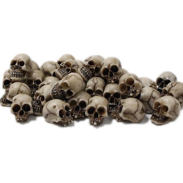 100PCS Mini Skallehuvuden Figur Figur Miniatyr Plast Skelett Huvud Statyetter i Bulk för Vasfyllning Mikro Landskap Blomma 100PCS