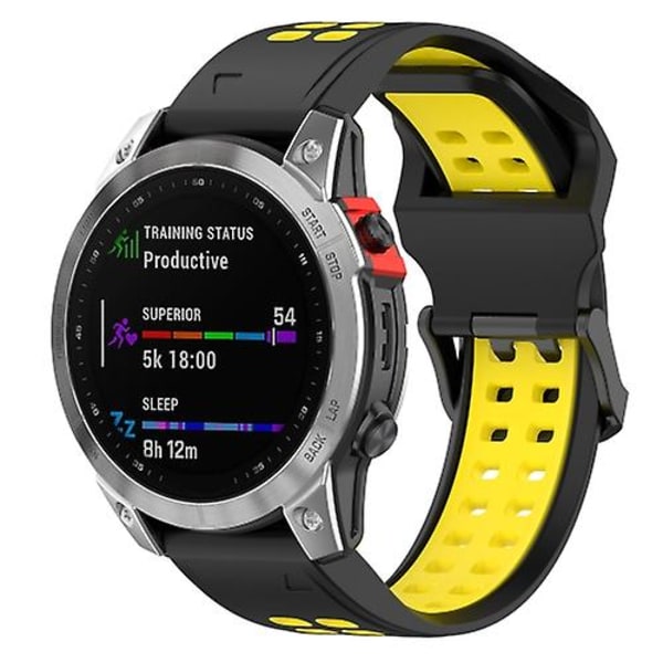 För Garmin Enduro2 / Tactix7 26 mm omvänd spänne Tvåfärgad watch PWV Black Yellow