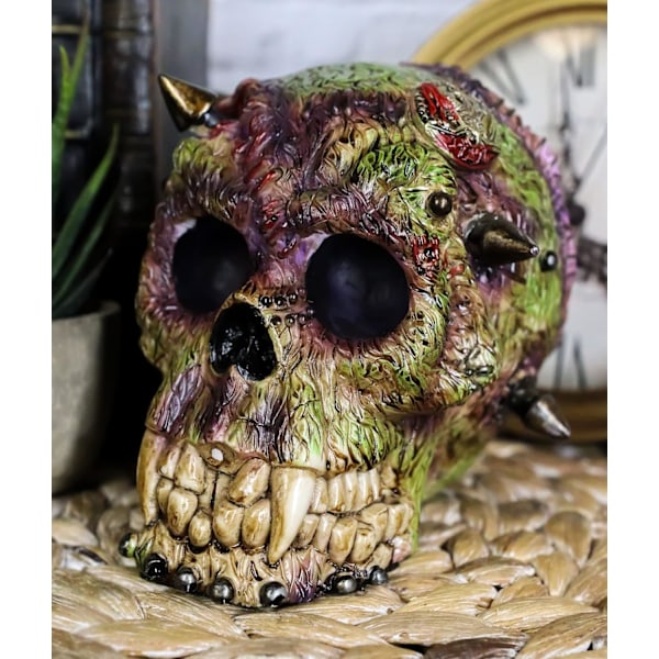 Ebros Day of The Dead Zombie Vampire Frankenstein Skull med öppen hjärna Figurine 6\" Lång Undead T Virus Infected Statue Dead Apocalypse Zombies