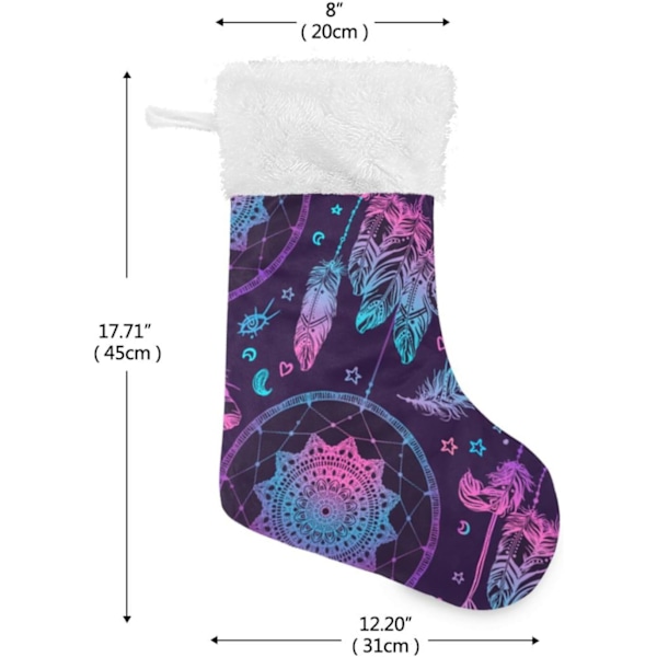 Julklapp, Personliga Julklappsstrumpor 2-pack Boho Drömfångare Fjädrar Måne 18 tum Julstrumpor Hängande Ornament Kamin för Träd