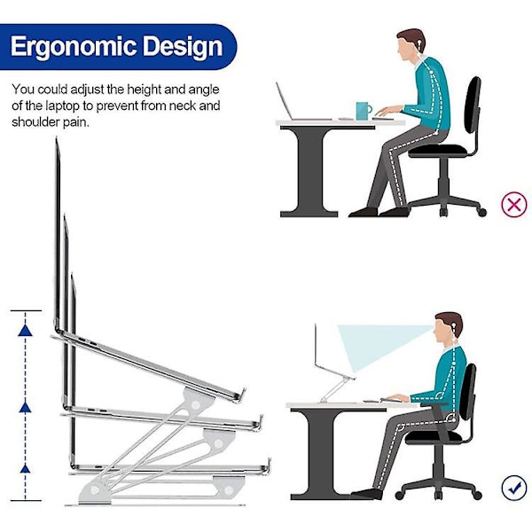 Bærbar PC-stativ Ergonomisk aluminium Datamaskinheis Flervinklet bærbar PC-stativ med