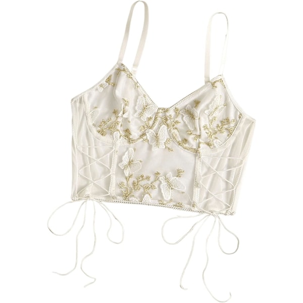 Kvinners Broderi Blonder Opp Snøring Crop Cami Topp Spaghetti Stropp Tilpasset Camisole Crop