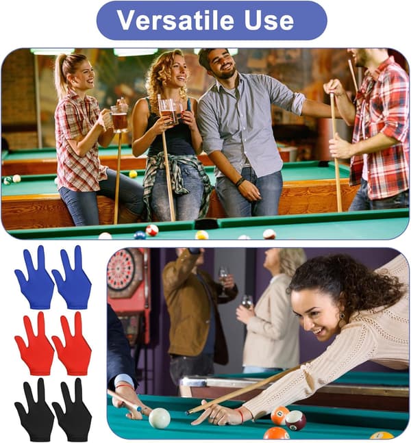 12 st poolhandskar höger hand vänster hand, 4 par elastiska biljardhandskar för män, kvinnor (3 färger)