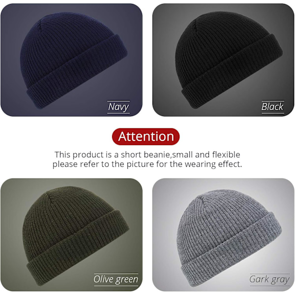 4 stk. Trawler Beanie Watch Hat Rull opp kanten Skullcap Fisker