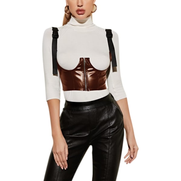 Kvinder PU Læder Bustier Crop Top Gotisk Punk Spænde Tank Top Camisole