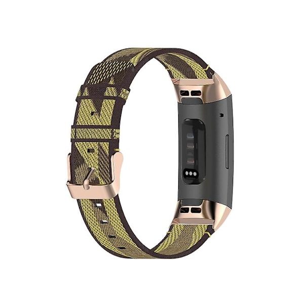 For Fitbit Charge 4 / Charge 3 Se Rustfrit Stål Hovedkorn Nylon Denim Udskiftningsrem Urrem MVZ Yellow Stripe
