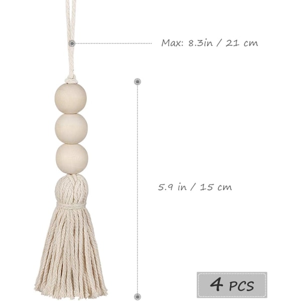 4 st Tofs Träpärlor Ornament Natural Cotton Line Dekor Tofs