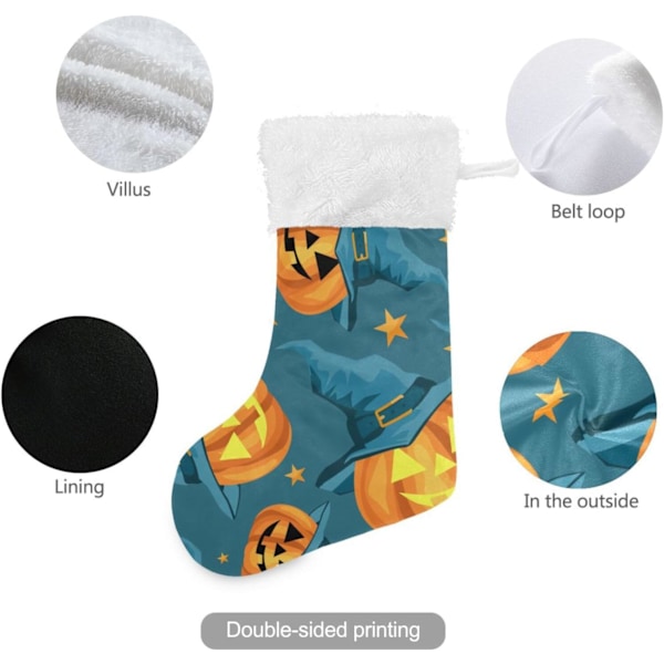 Julklapp, Personliga Julklappsstrumpor 2-pack Halloween Pumpa Häxa Hatt Stjärnor 45,7 cm Julstrumpor Hängande Ornament Eldstad för
