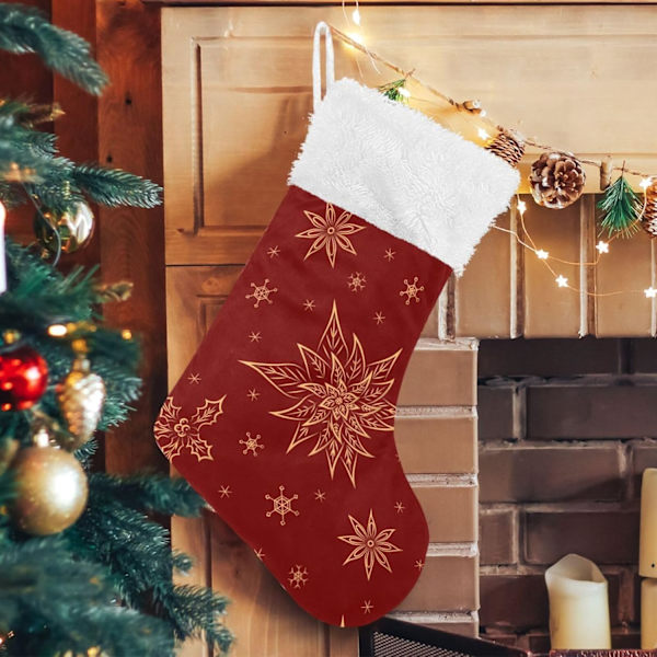 Julklapp, Personliga Julklappsstrumpor 2-pack Jul Snöflinga Gyllene Julstjärna Röd 45,7 cm Julstrumpor Hängande