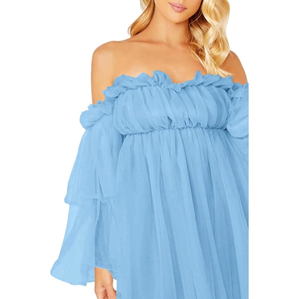 Kvinde Romantisk Off Shoulder Flounce Langærmet Bryllup Ruffle Mesh