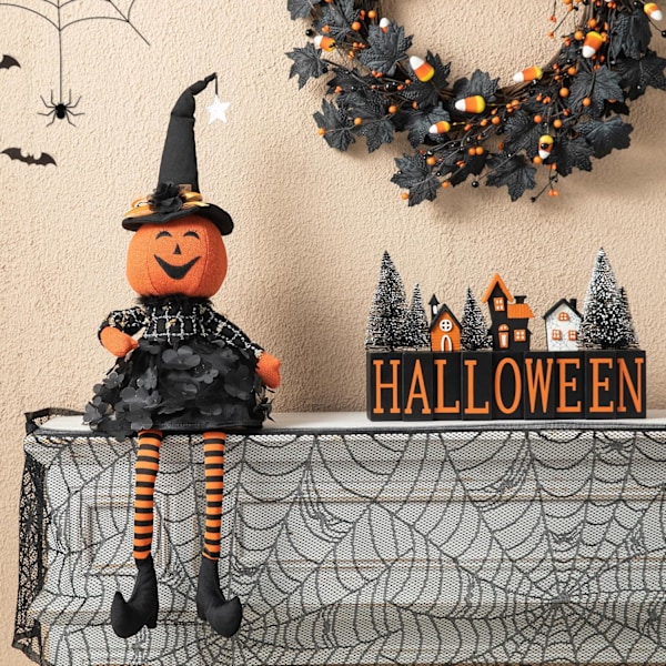 glitzhome     Handgjord tygklädd pumpa Jack-O-Lantern Figurine Sitter Bordsdekoration 30\" H,     Häx Pumpa Staty Figurer för Halloween