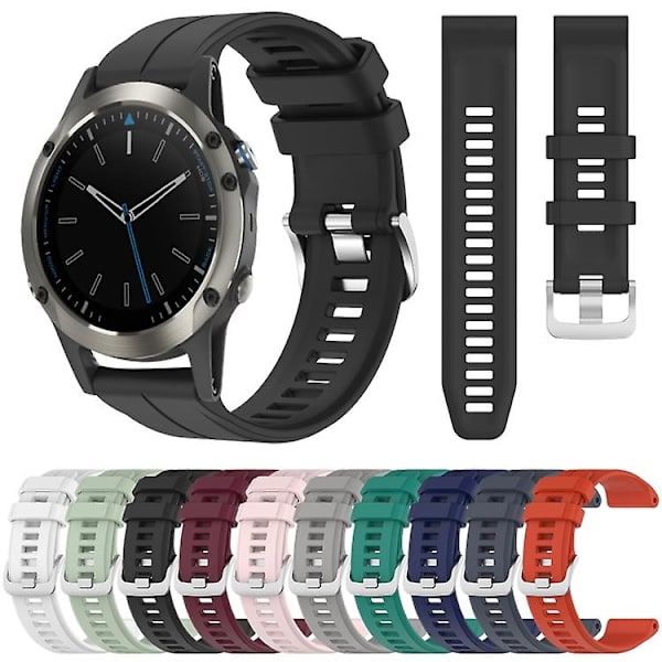 Til Garmin Quatix 5 22mm Solid Color Silikonurrem RXU Black