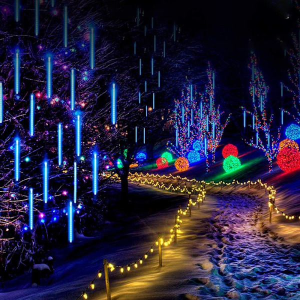 Meteorskur Ljus, 50cm 8 Rör LED Fallande Regn Drop Istapp Snöre Ljus för Julgran Halloween Dekoration Semesterfest Bröllop (50cm,