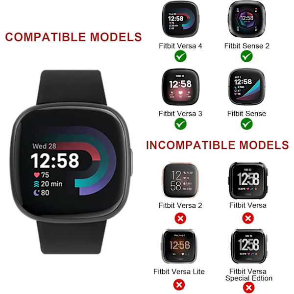 Mjuk ersättningsrem för watch för Fitbit Versa 3/4 - 4-pack