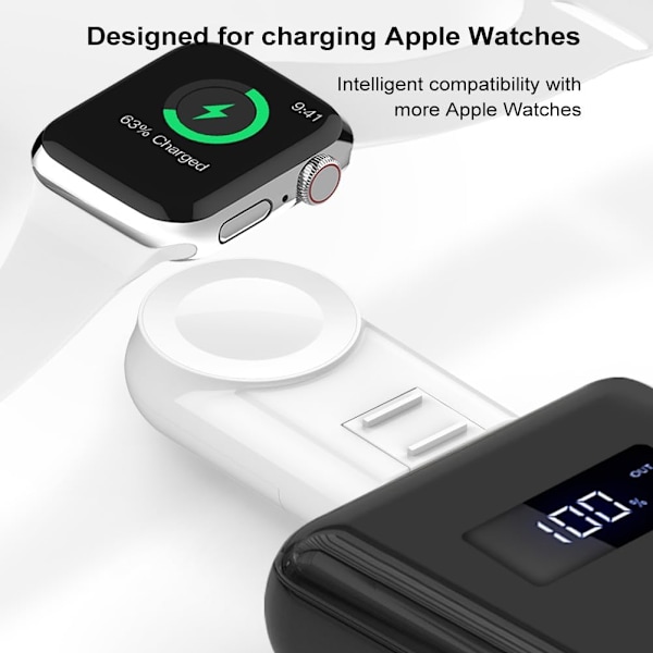 Justerbar iWatch-oplader kompatibel med Apple Watch-oplader til rejser, kontor, hjem, bil, roterende USB A-stik Hvid  Hvid  Hvid  Hvid