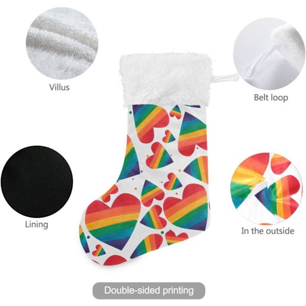 Julklapp, personliga julklappsstrumpor 2-pack Regnbåge Hjärta 45,7 cm Julstrumpor Hängande Ornament Eldstad för träddekoration 1