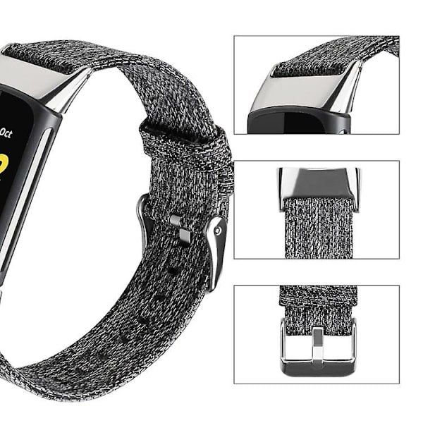 För Fitbit Charge 5 Nylon Canvas Watch Band JRT Black Grey