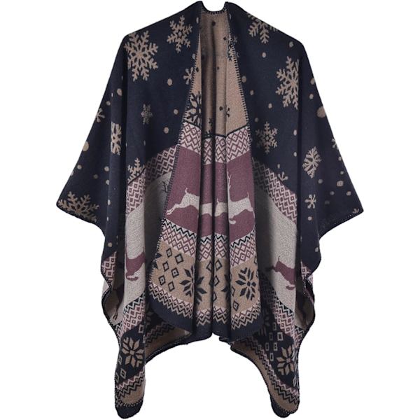 Rutid tröja poncho öppen framsida cape kappa & filt sjal för kvinnor
