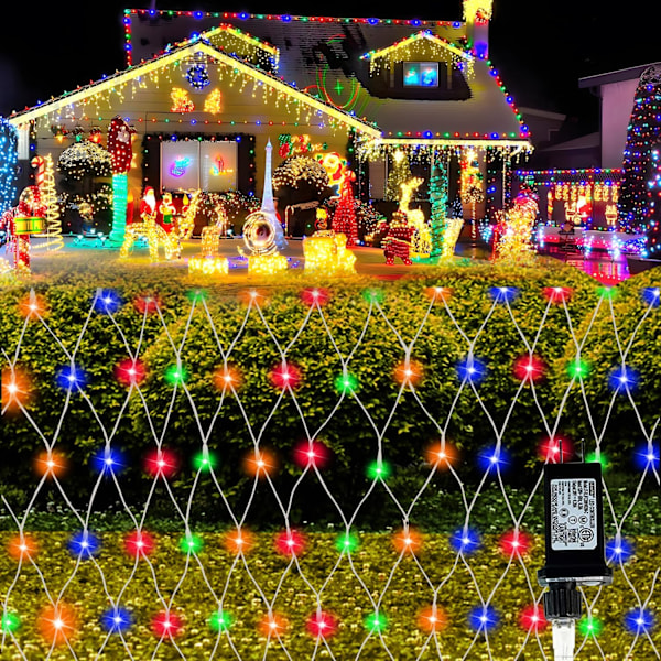 (Ny) Utomhus julbelysning, 12x5Ft stort nätljus, 360 LED Chrsitmas nätljus, 8 ljuslägen utomhus dekorationsljus för