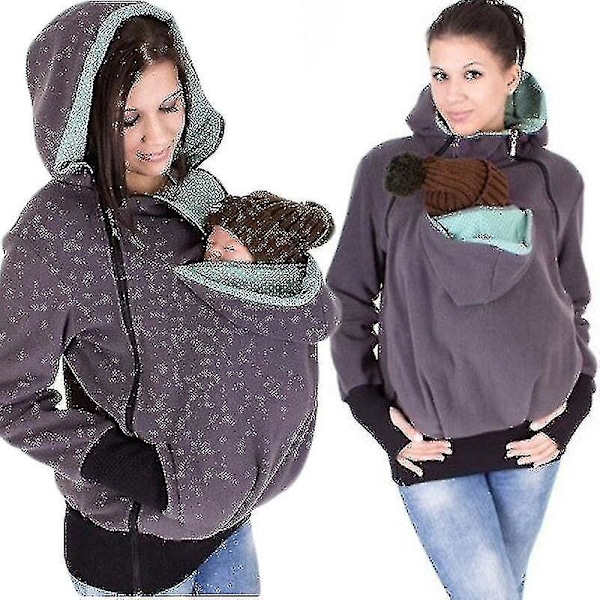 Miman Baby Carrier Hoodie Mamma Baby Coat Gravid Jacka Hållande Baby Sweatshirt Grey 2XL