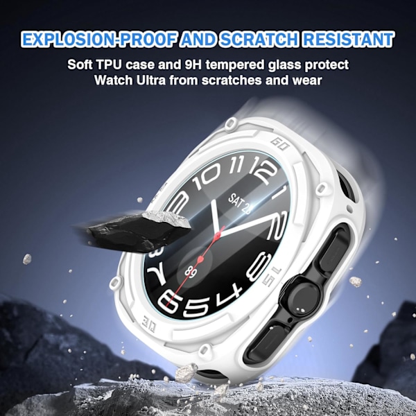 Skal Kompatibelt för Galaxy Watch Ultra 47mm med 2 st Härdat Glas, Urholkat Mjukt TPU Skyddsfodral Anti-Repa Skärmskydd för Galaxy W