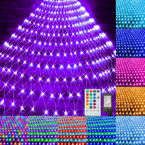 Farveskiftende Halloween Jule Netlys 9.8x6.6 ft Sammenkædelig Stik i LED Mesh Lys med Fjernbetjening til Juletræ Lys, Buske, Bryllup,
