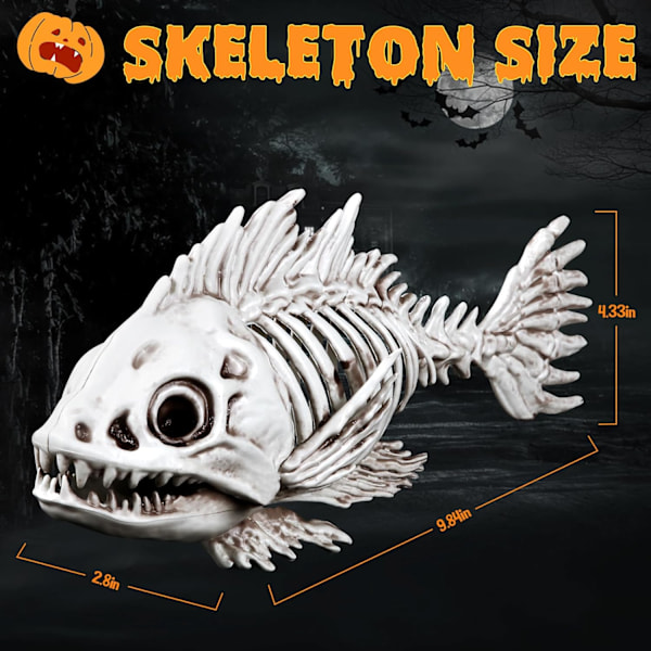 Halloween-skjelettdekor - 2 stk 9,8\" fiskeskjelett, dyreplastbein for festrekvisitter innendørs utendørs, skumle Halloween-rekvisitter, hage uteplass plen