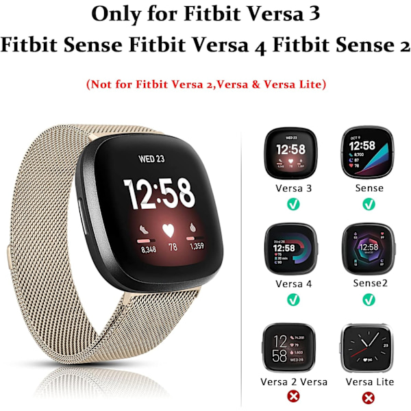 Magnetisk metallrem - justerbart armbånd for Fitbit Versa 3/4 og Sense