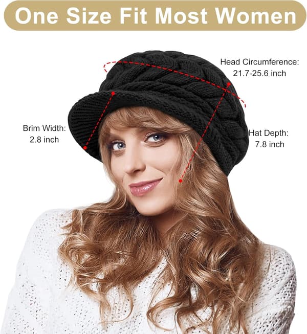 2-pack vintermössor för kvinnor, varm stickad mössa, slouchig mössa med brätte, presenter, svart beige