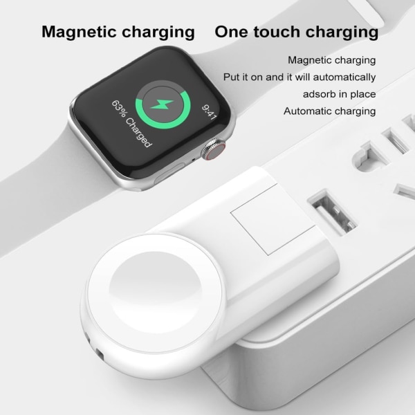 Justerbar iWatch-oplader kompatibel med Apple Watch-oplader til rejser, kontor, hjem, bil, roterende USB A-stik Hvid  Hvid  Hvid  Hvid