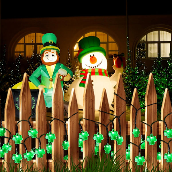 26,4 fot 40 LED solcelled shamrock-lys St Patricks Day-dekorasjoner utendørs, 8 lysmoduser grønne St Patricks Day-lyskjeder St Patricks Day grønn