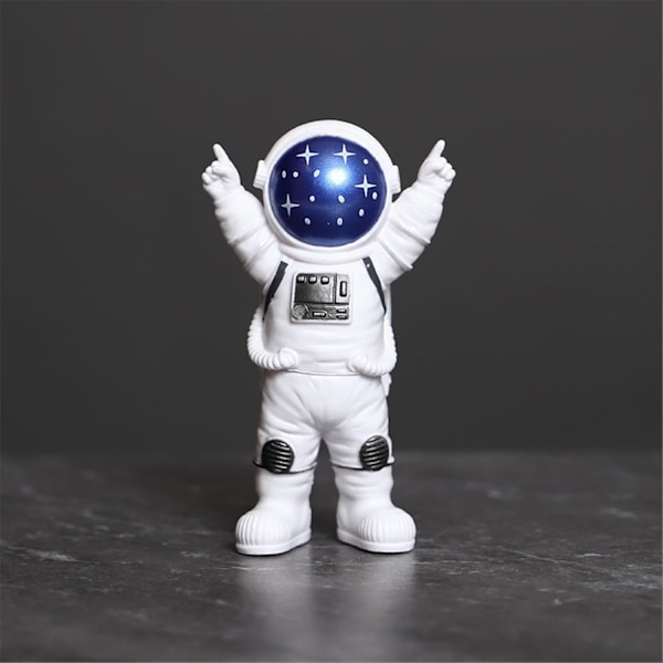 Blå og hvite astronautstatuer, sett med 4 - rommann-skulpturfigurer for barnerom