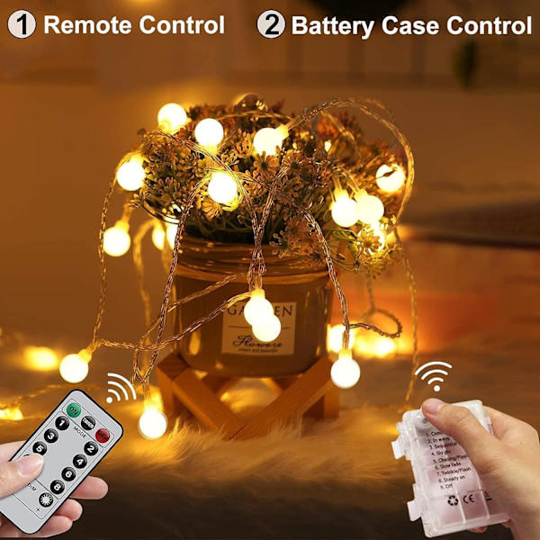 Batteridrivna ljusslingor sovrum - 52FT 2-pack 120 LED-drivna ljusslingor Vattentät 8 lägen med fjärrkontroll och timer för inomhus utomhus