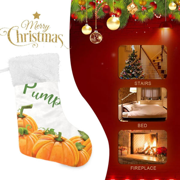 Julstrumpa, personliga julstrumpor 2-pack Pumpa Gul Höst 18 tum Julstrumpor Hängande Ornament Eldstad för Träddekoration
