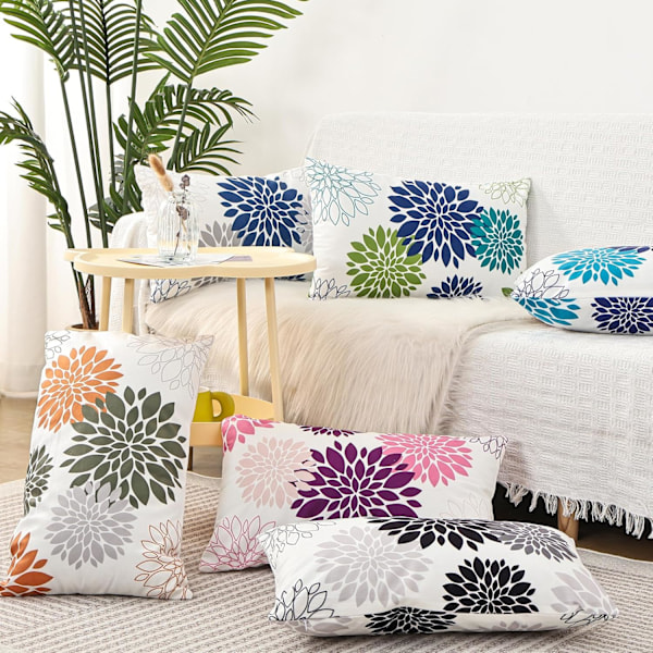 Svart vit grå kuddfodral 12x20 tum Dahliablommor Sommar Höst Dekor Thanksgiving Höst Soffa Ländryggkuddfodral Set om 2 Heminredning för