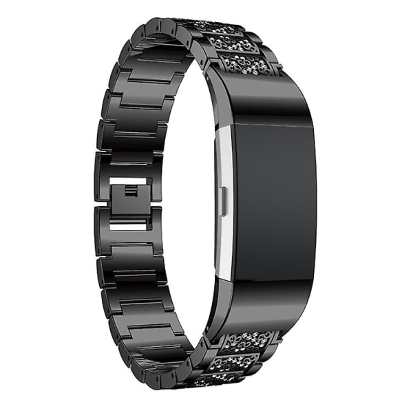 Diamantbesatt armband i massivt rostfritt stål för Fitbit Charge 2 GPE Black