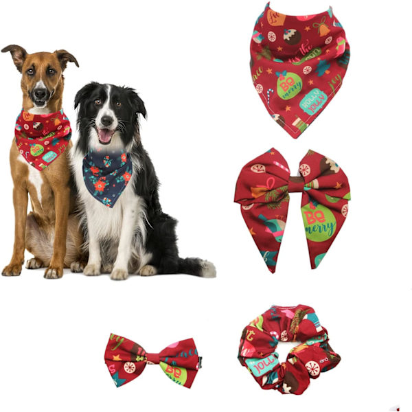 Dog Bandanas Set - Xmas Dual Face Bandanas and Accessories