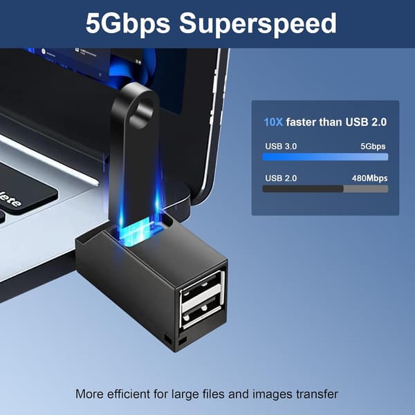 wxsp USB 3.0 Hub, 3-ports splitter (2 USB 2.0 + USB 3.0), højhastighedsdataadapter til pc-bærbar computer og flashdrev