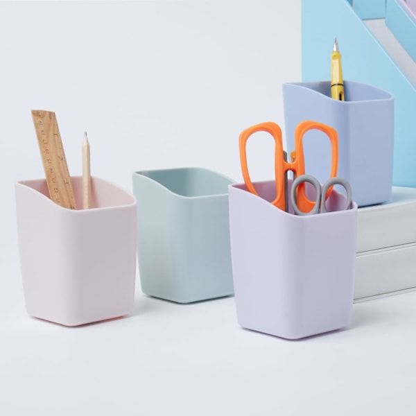 2 stk. n holder til skrivebord - sød plastik n kop og beholder - firkantet organizer - moderne æstetisk design - skrivebordsopbevaringsløsning til penne, Morandi rød 2 pakke