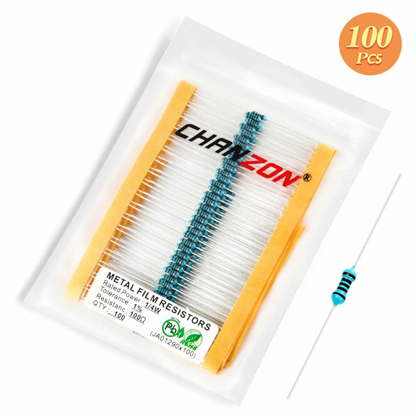 100 stk 1/4W (0,25W) 100 Ω ohm metalfilm fast modstand