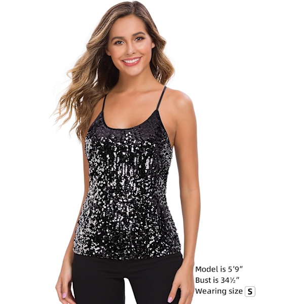 Kvinners Sequin Topper Glitter Fest Strappy Tank Top Sparkle Cami