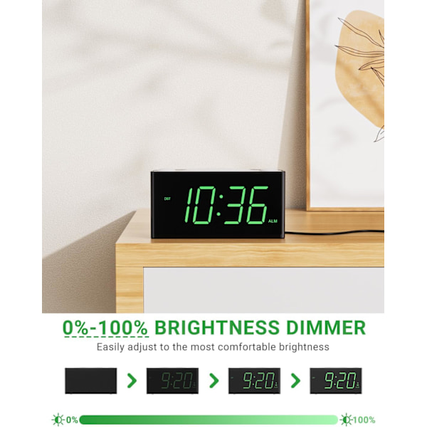 Väggklocka för sovrum, 7,5\" stor display LED-digitalklocka med 7-färgad nattlampa, USB-telefonladdare, dimmer, batteribackup, enkel att ställa in