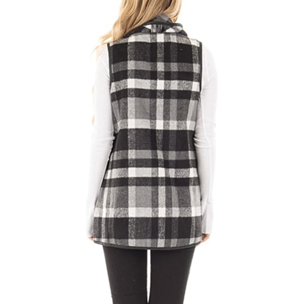 Dame Vest Lapel Åben Front Buffalo Ternet Ærmeløs Cardigan Jakke Frakke med