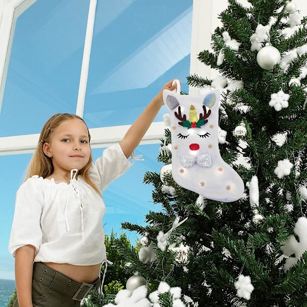 LED-ljus Sparkly Paljetter Julstrumpa - Unicorn Xmas Tree Socks